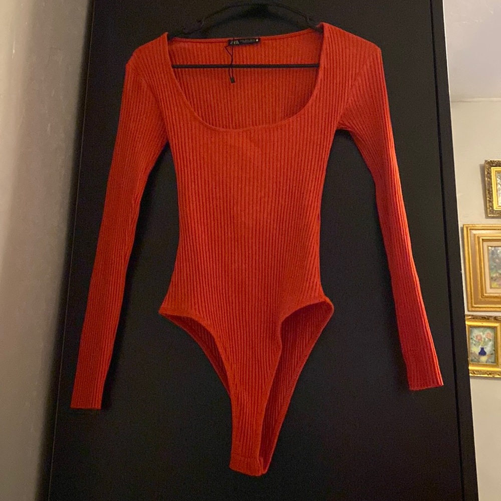 Zara Ribbed Orange Bodysuit